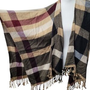 WMD Plaid‎ Shawl Cardigan Wrap One Size Brown Combo Acrylic
